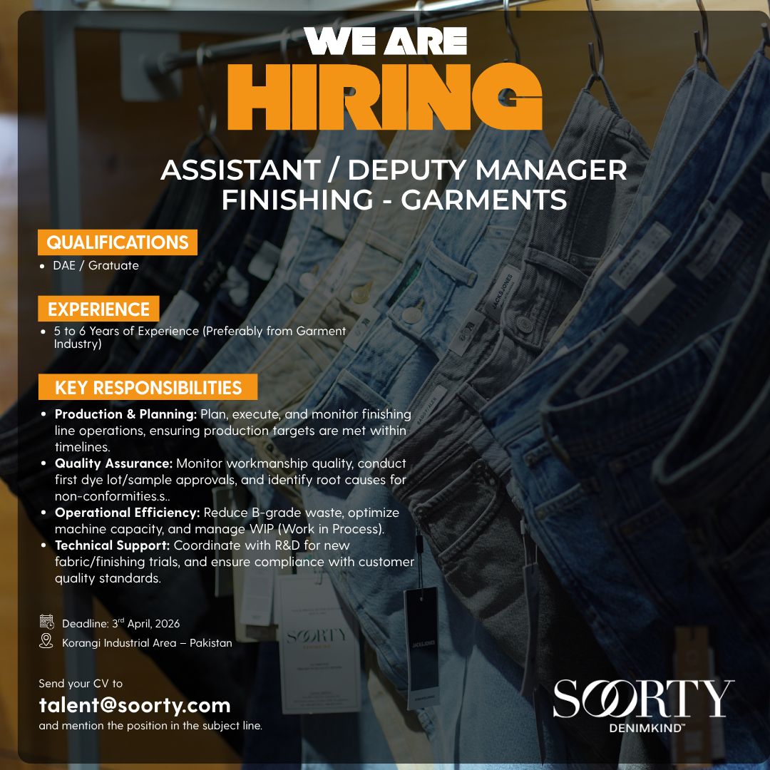 Soorty Enterprises Jobs Assistant / Deputy Manager Finishing 1