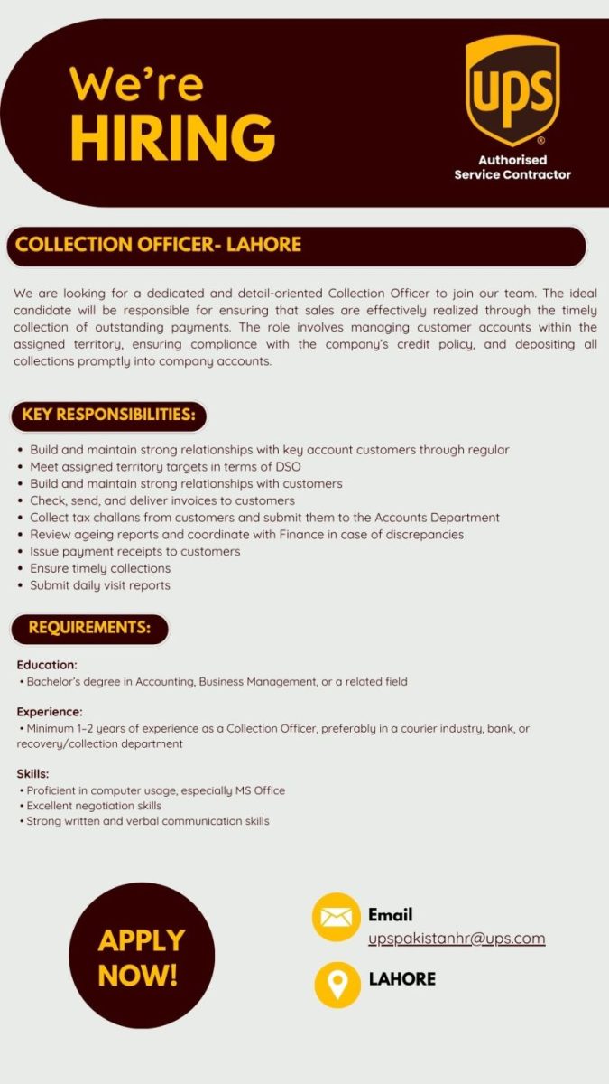 UPS Pakistan Jobs Collection Officer 1