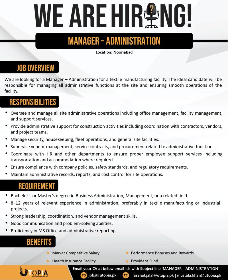 Utopia Industries Pvt Ltd Jobs Manager Administration 1