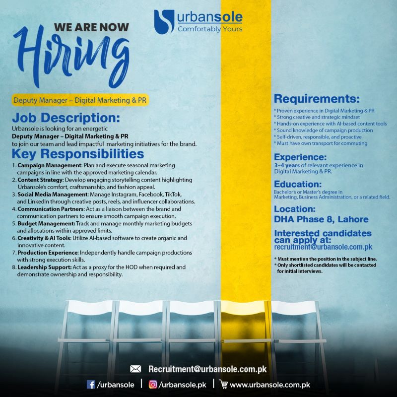 UrbanSole Jobs Deputy Manager Digital Marketing & PR 1