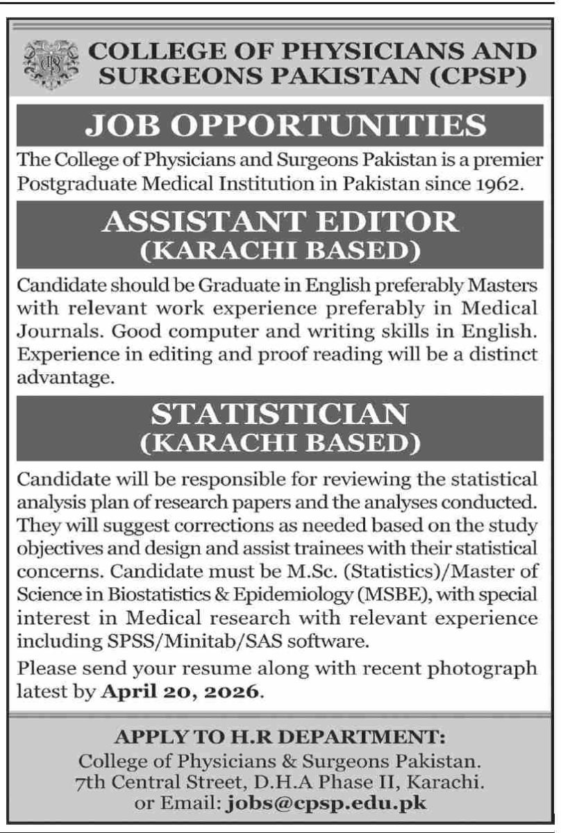 College of Physicians & Surgeons Jobs 05 April 2026 Dawn 1