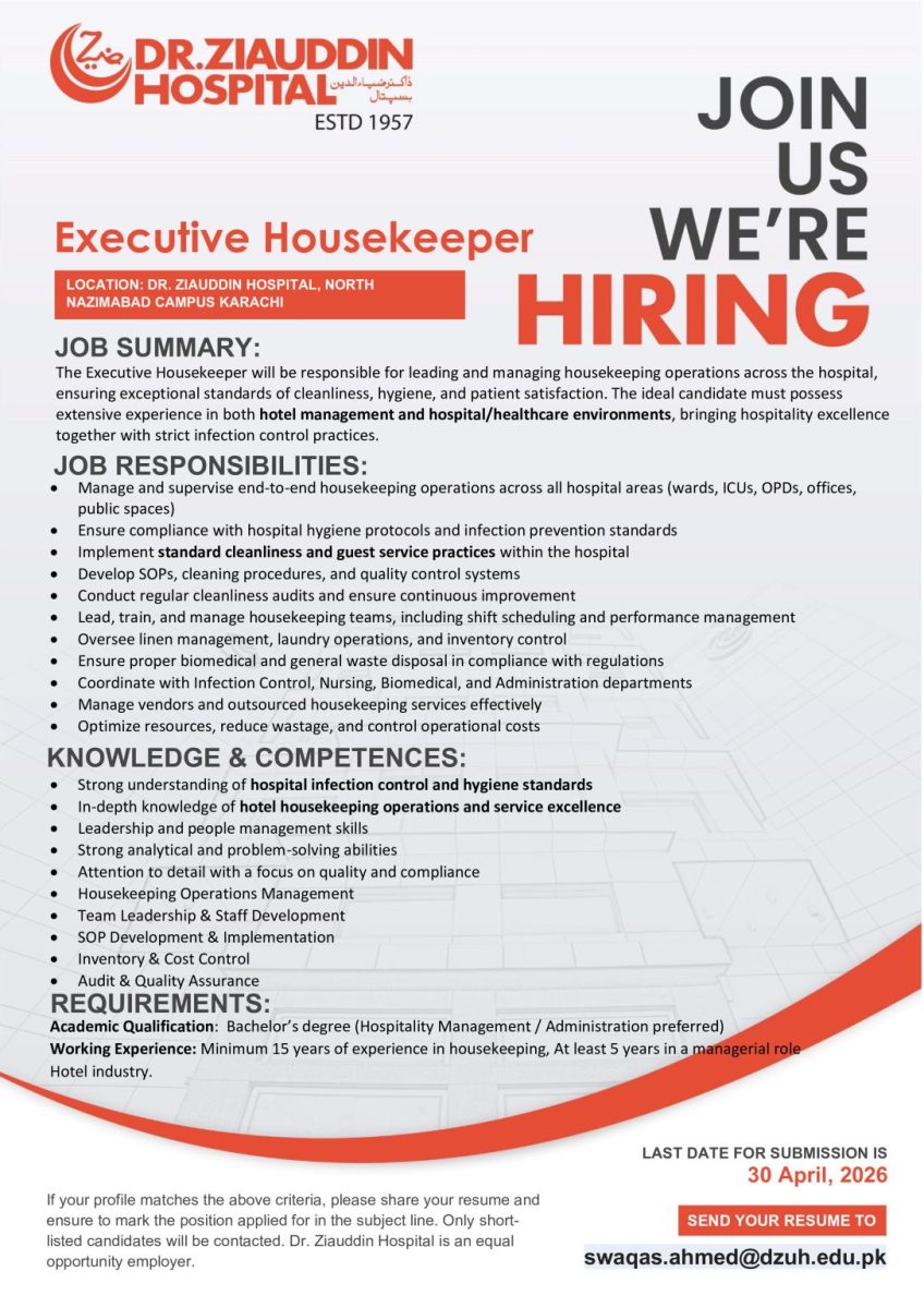 Dr Ziauddin Hospital Jobs April 2026 1
