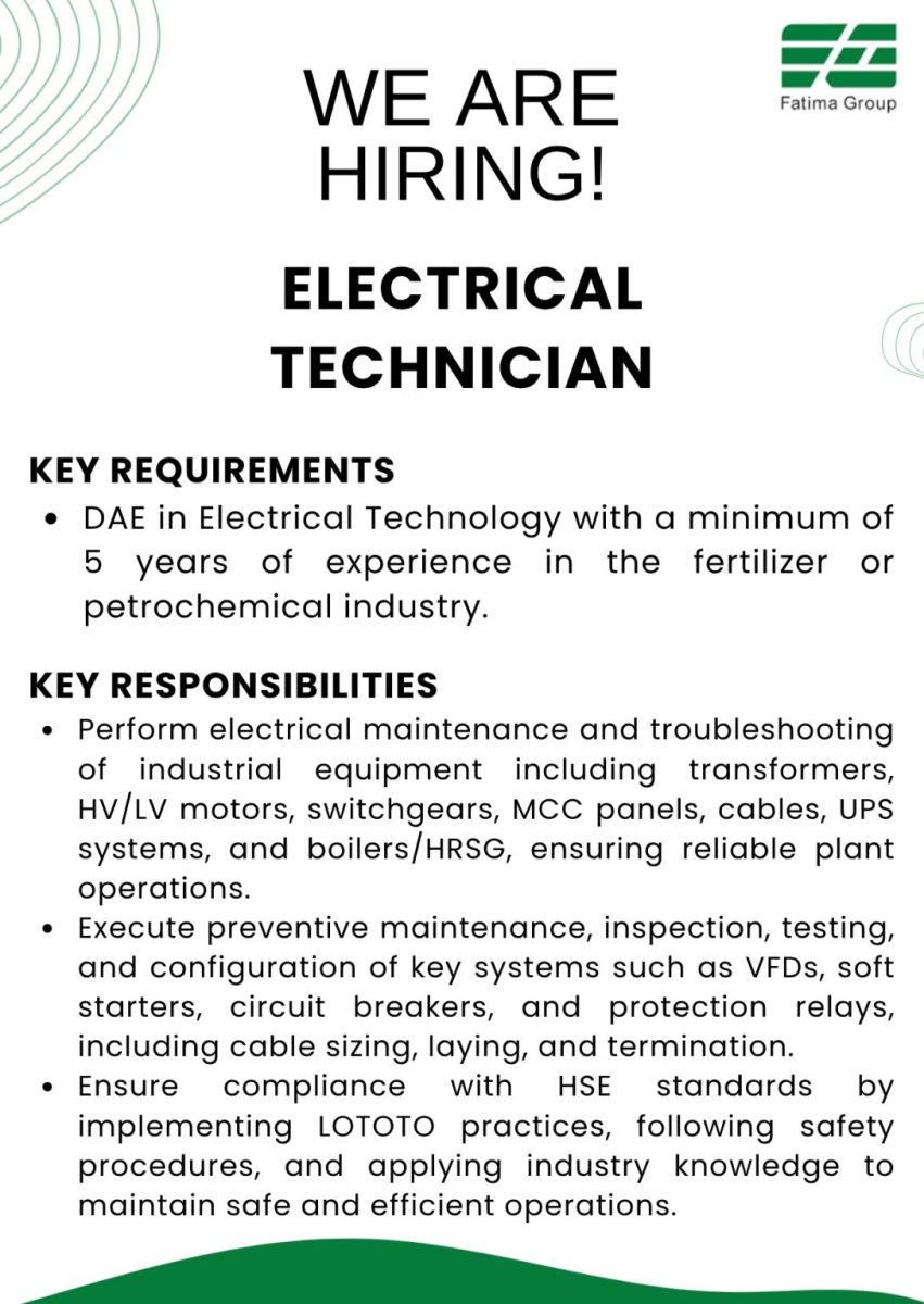 Fatima Group Jobs Electrical Technician 1