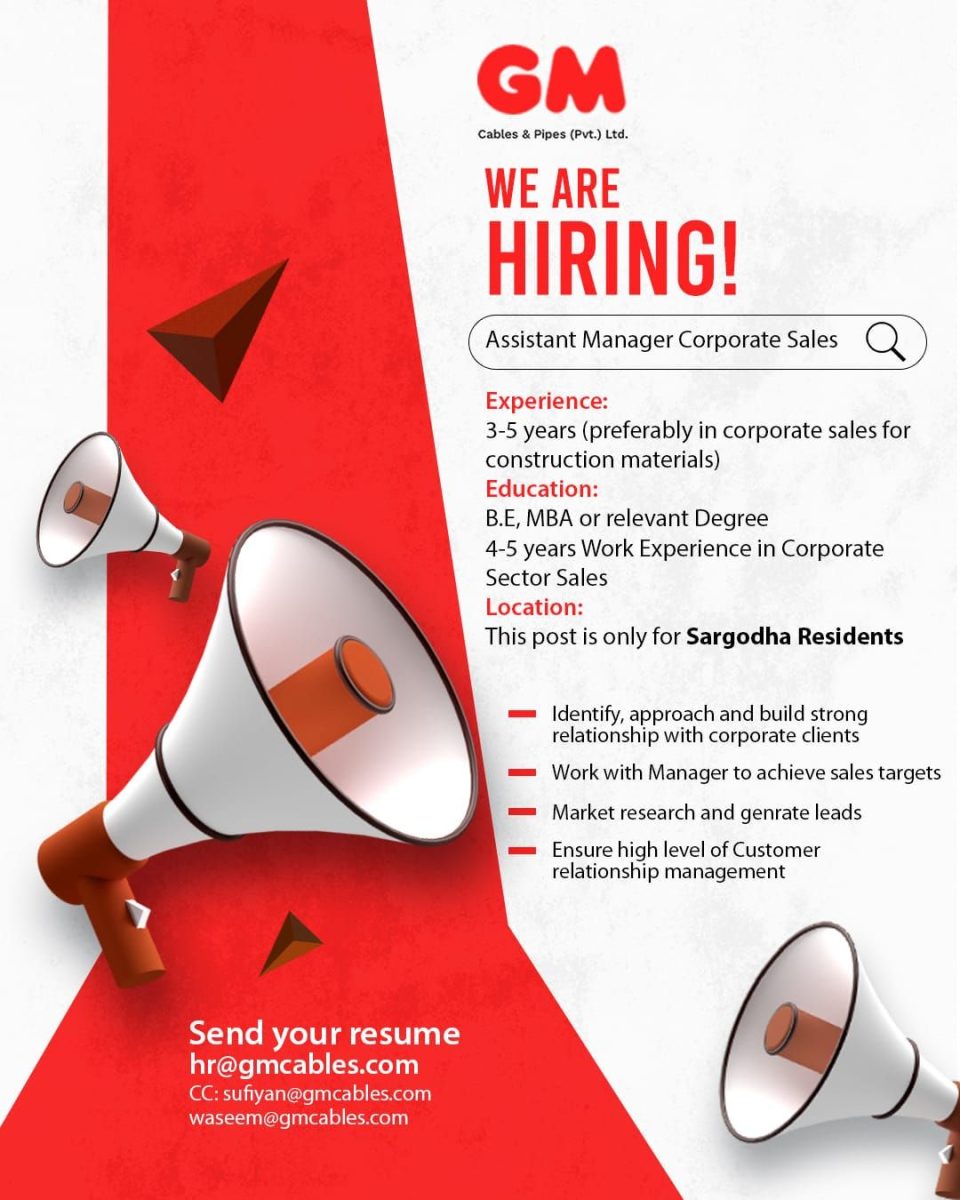 GM Cables & Pipes (Pvt) Ltd Jobs Assistant Manager Corporate Sales  1