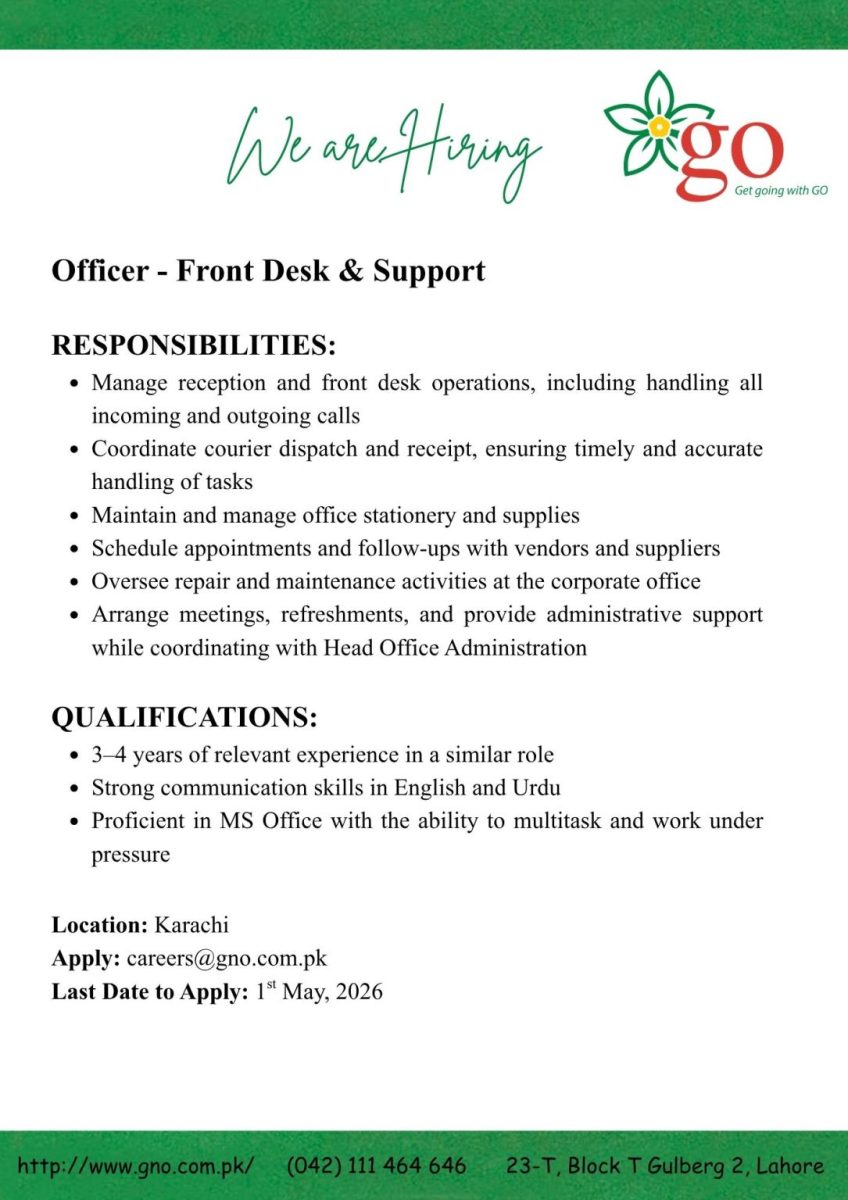 Gas & Oil Pakistan Ltd Jobs Officer Front Desk & Support 1