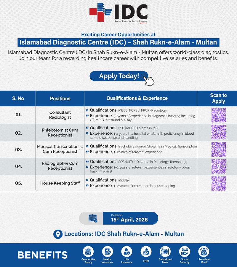 Islamabad Diagnostic Centre (IDC) Jobs April 2026 1