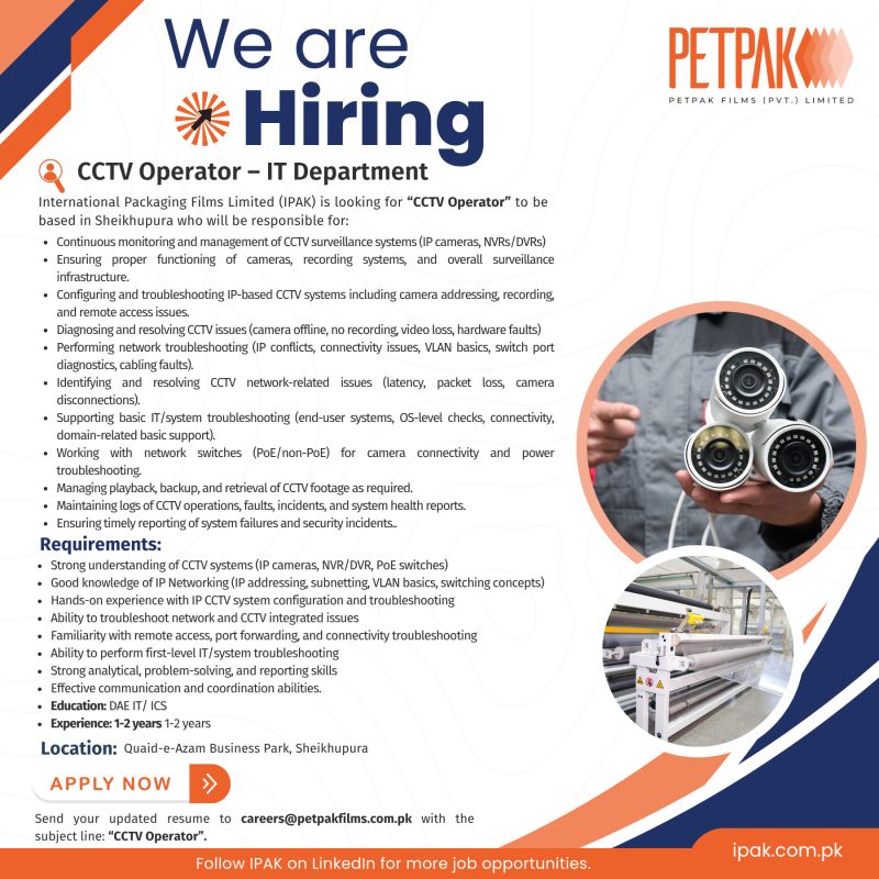 International Packaging Films Limited (IPAK) Jobs CCTV Operator 1