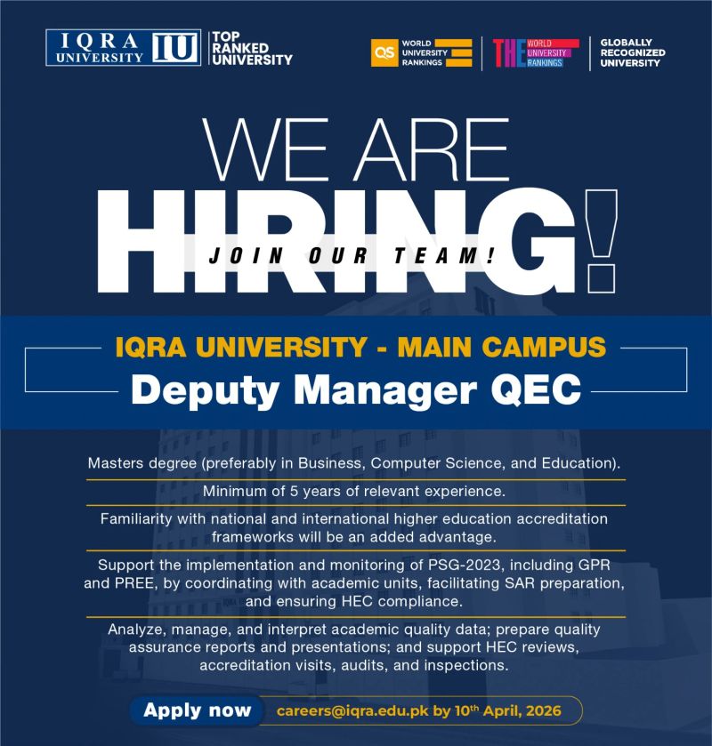 Iqra University Jobs Deputy Manager QEC 1