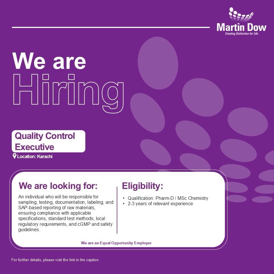 MartinDow Limited Jobs Quality Control Executive 1
