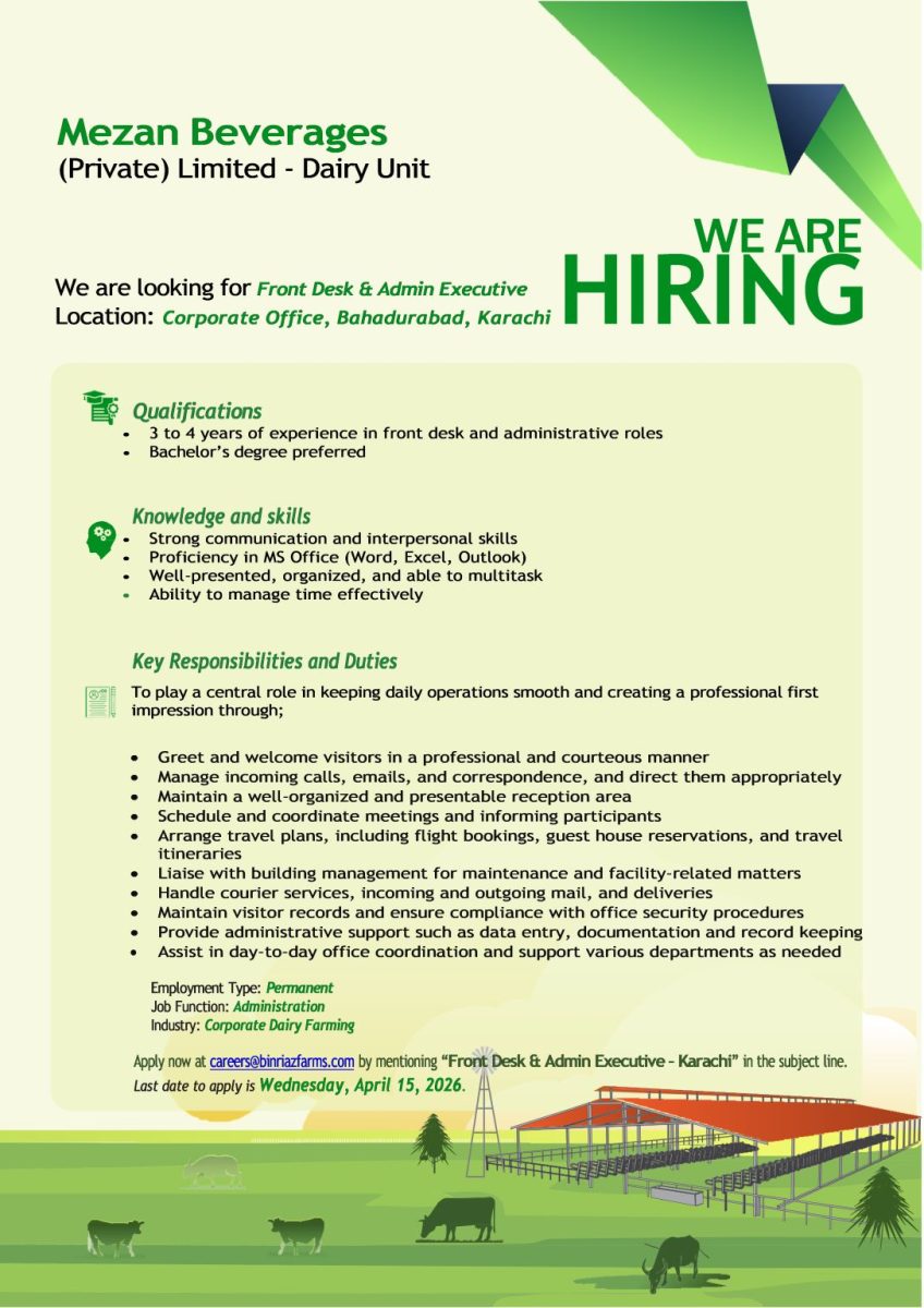 Mezan Beverages (Private) Limited Jobs Front Desk & Admin Executive 1