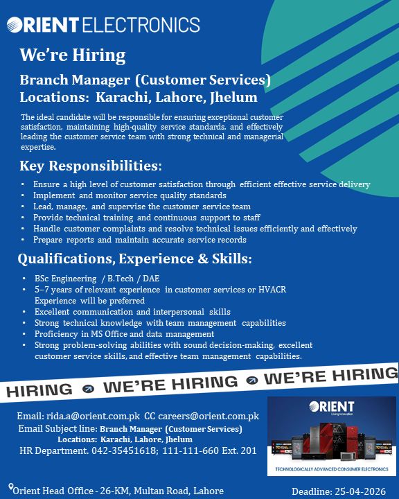 Orient Electronics Jobs Branch Manager 1