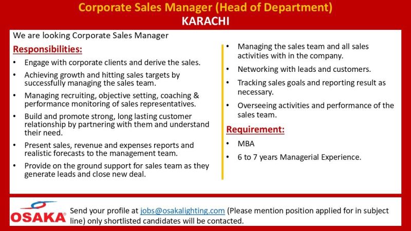 Osaka Lighting Jobs Corporate Sales Manager 1