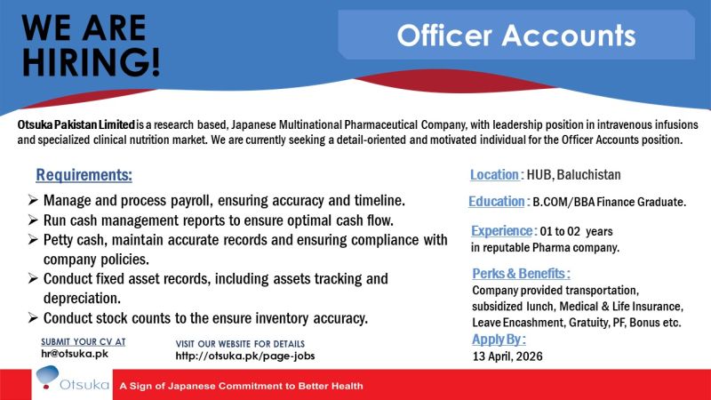 Otsuka Pakistan Limited Jobs Officer Accounts 1