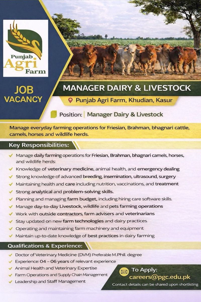 Punjab Agri Farm Jobs Manager Dairy & Livestock  1