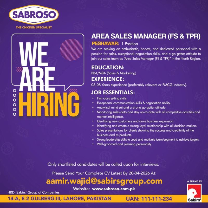 Sabroso Pakistan Jobs Area Sales Manager 1