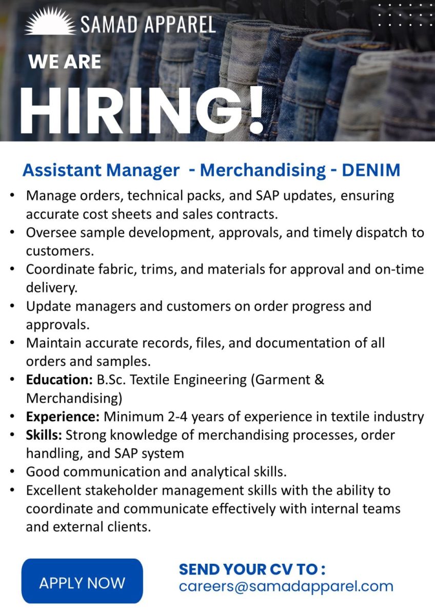 Samad Apaprel Pvt Ltd Jobs Assistant Manager Merchandising DENIM 1