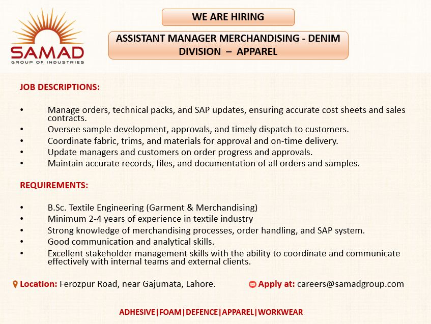 Samad Group Of Industries Jobs Assistant Manager Merchandising 1