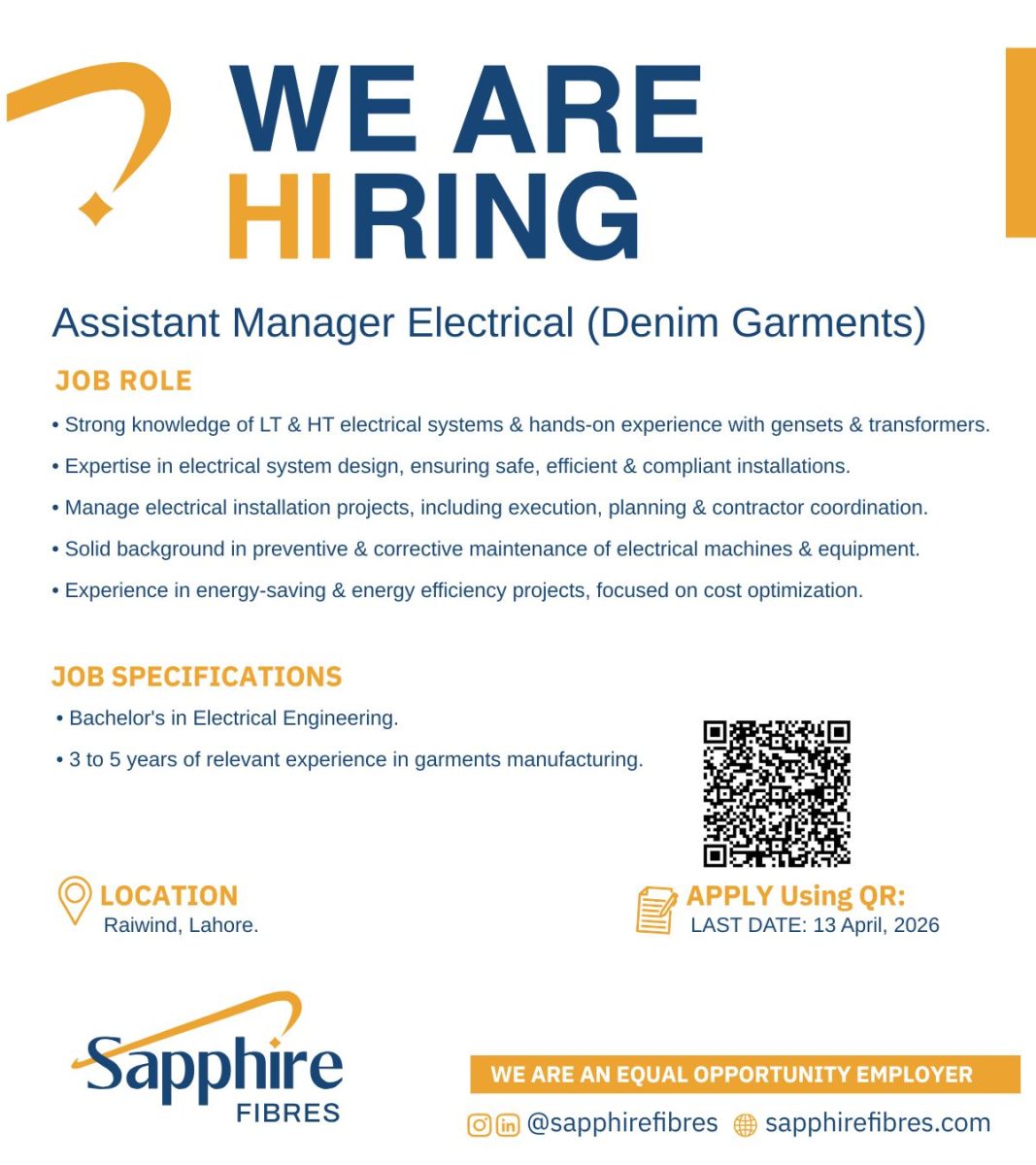 Sapphire Fibres Limited Jobs Assistant Manager Electrical 1