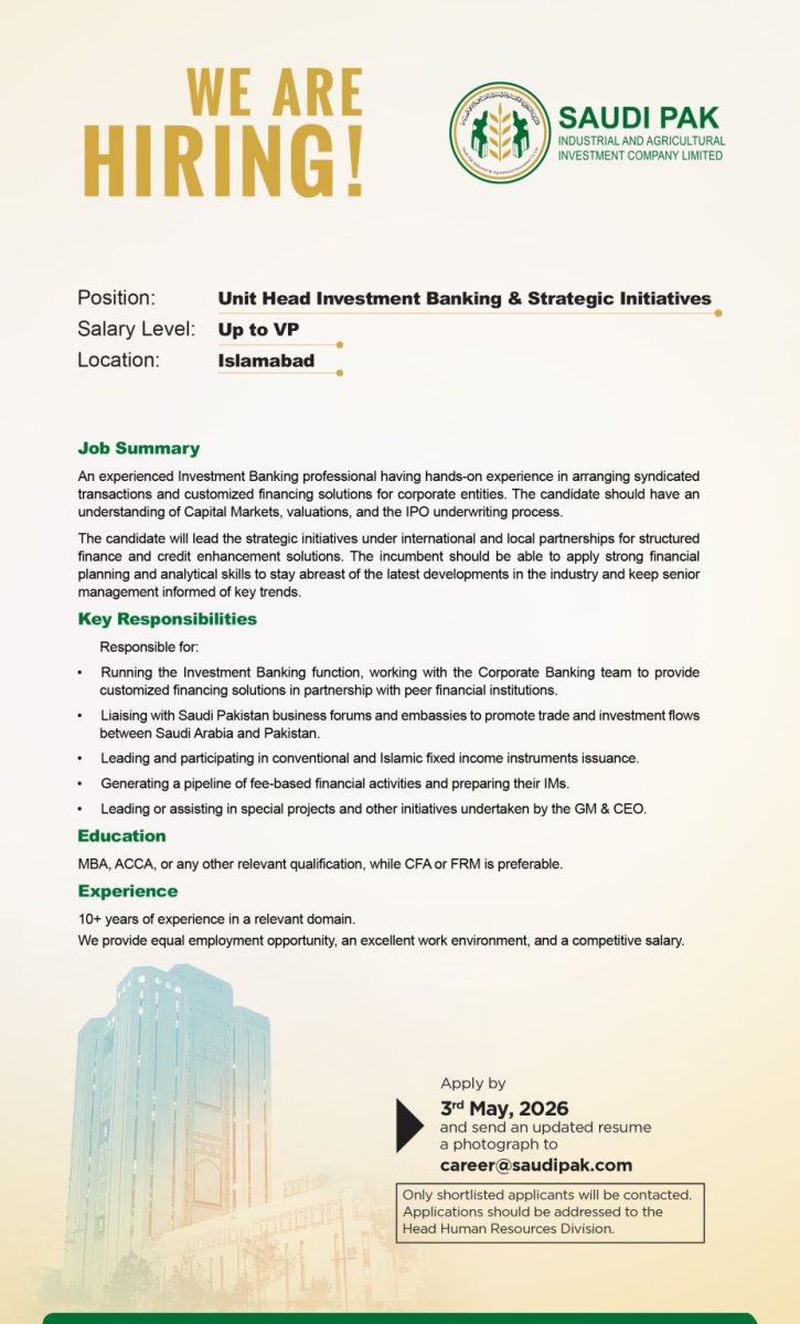 Saudi Pak Industrial & Agricultural Investment Company Limited Jobs April 2026 2
