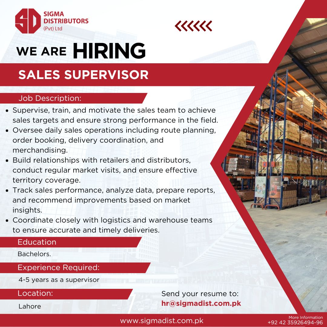 Sigma Distributors Pvt Ltd Jobs Sales Supervisor 1