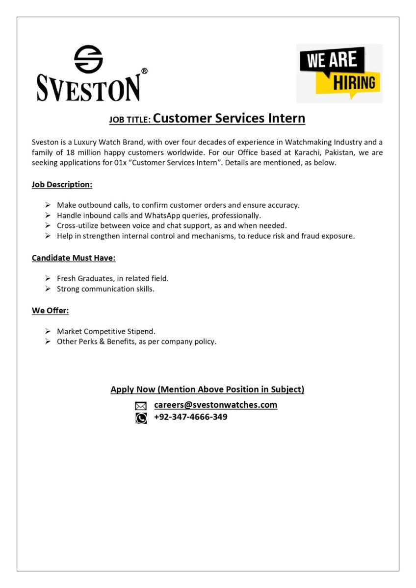 Sveston Watches Jobs Customer Services Intern 1