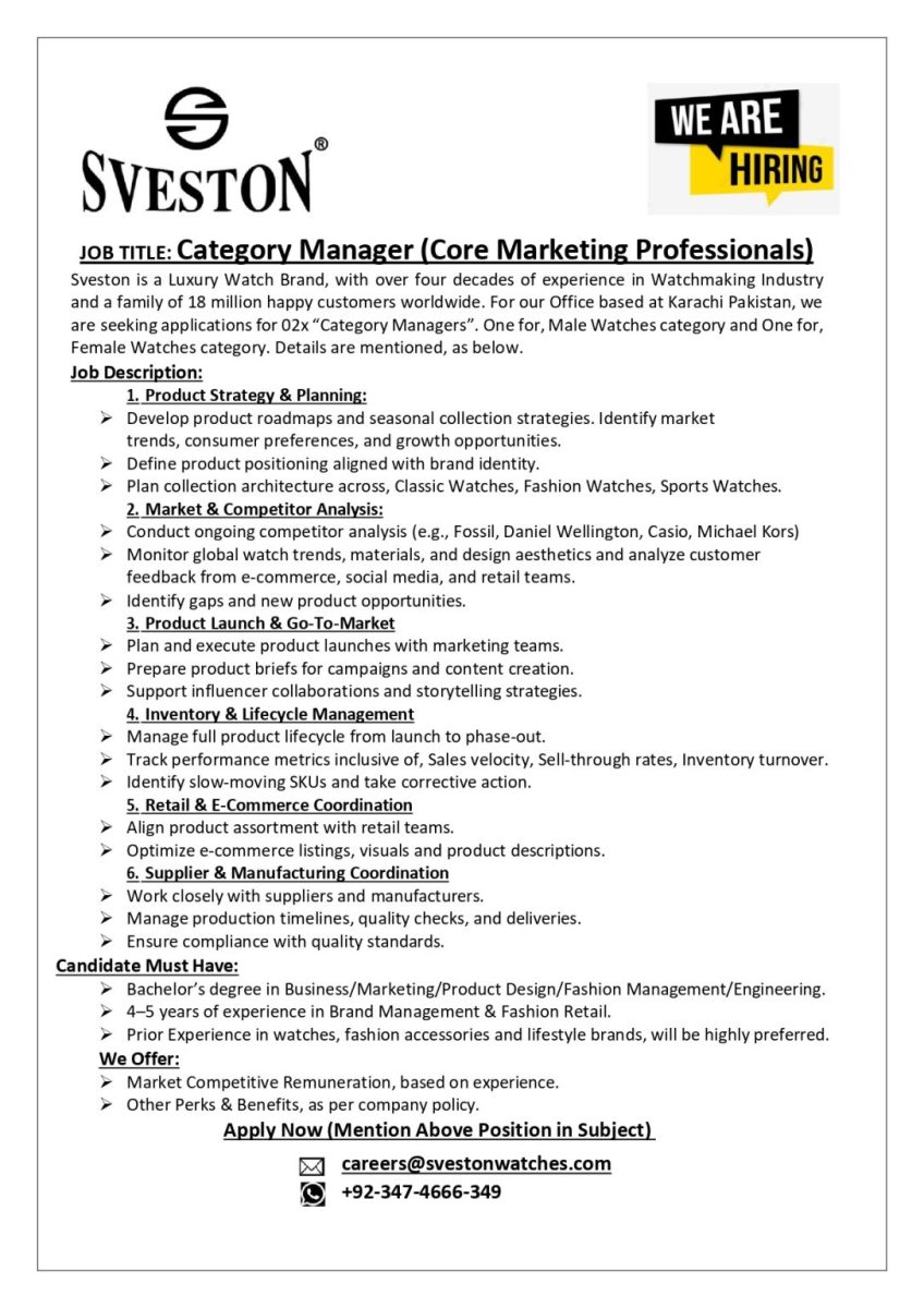 Sveston Watches Jobs Category Managers 1