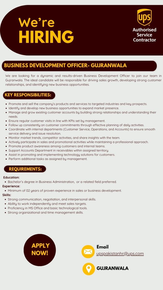 UPS Pakistan Jobs Business Development Officer 1