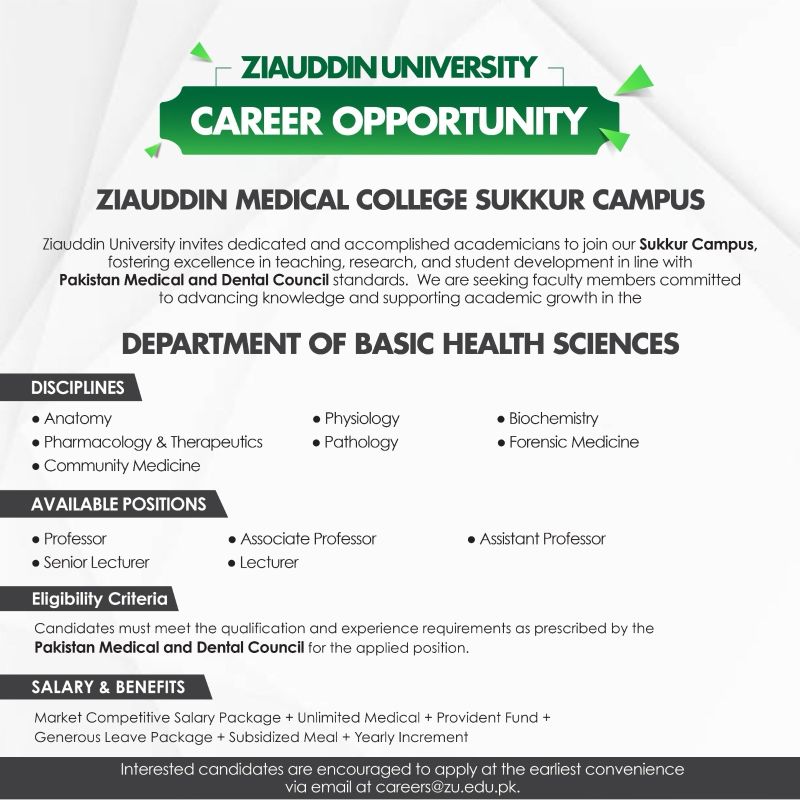 Ziauddin University Jobs April 2026 1