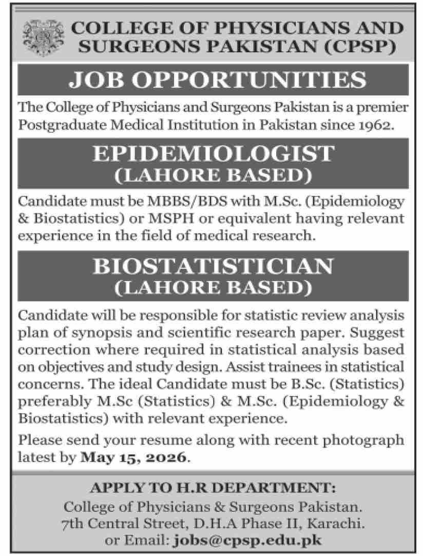 College of Physicians & Surgeons Jobs 03 May 2026 Dawn 1
