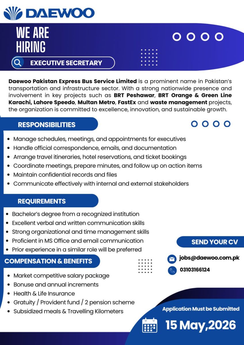 Daewoo Pakistan Jobs Executive Secretary 1