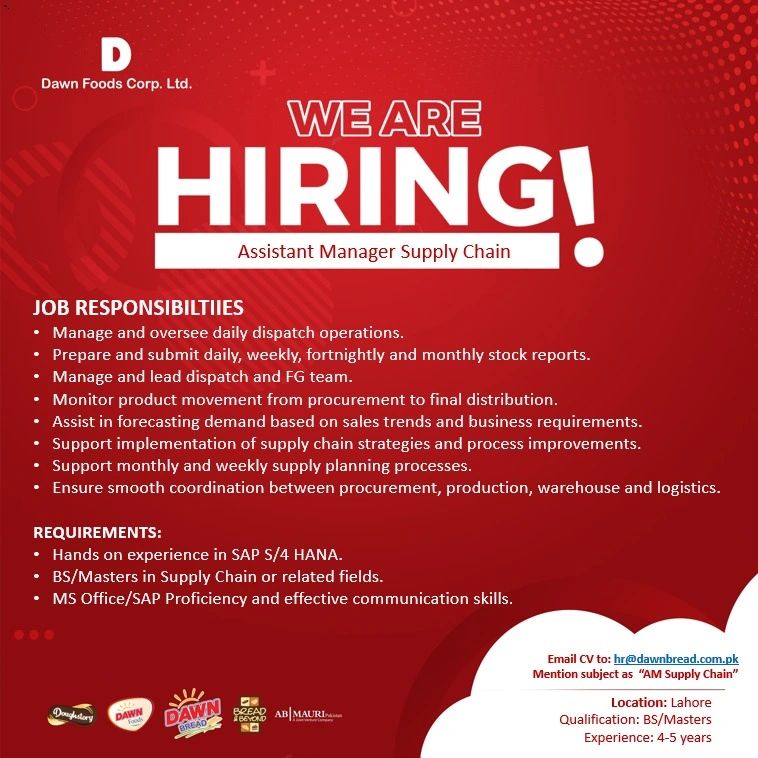 Dawn Foods Corporation Ltd Jobs Assistant Manager Supply Chain 1