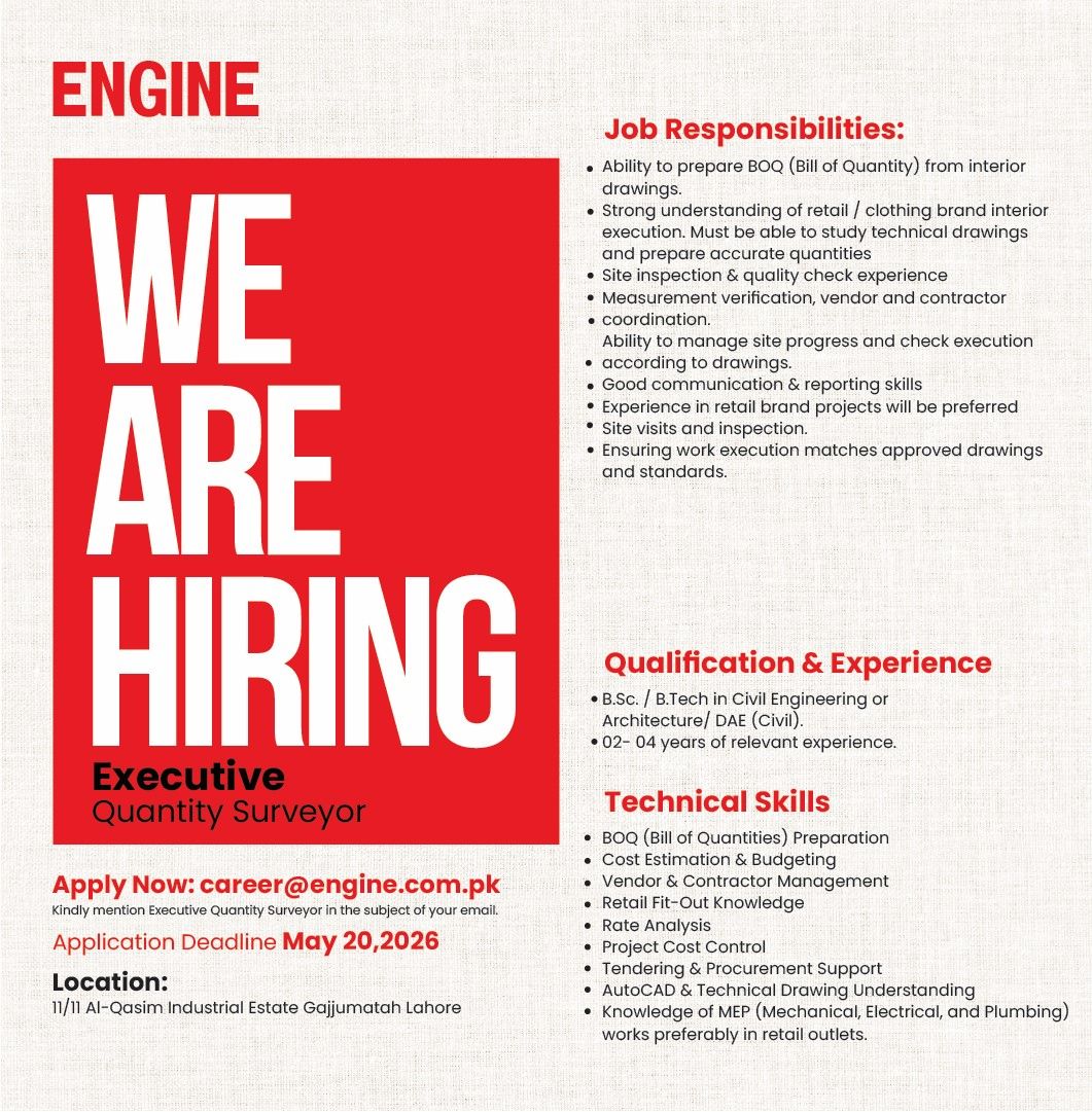 Engine Clothing Jobs Executive Quantity Surveyor 1