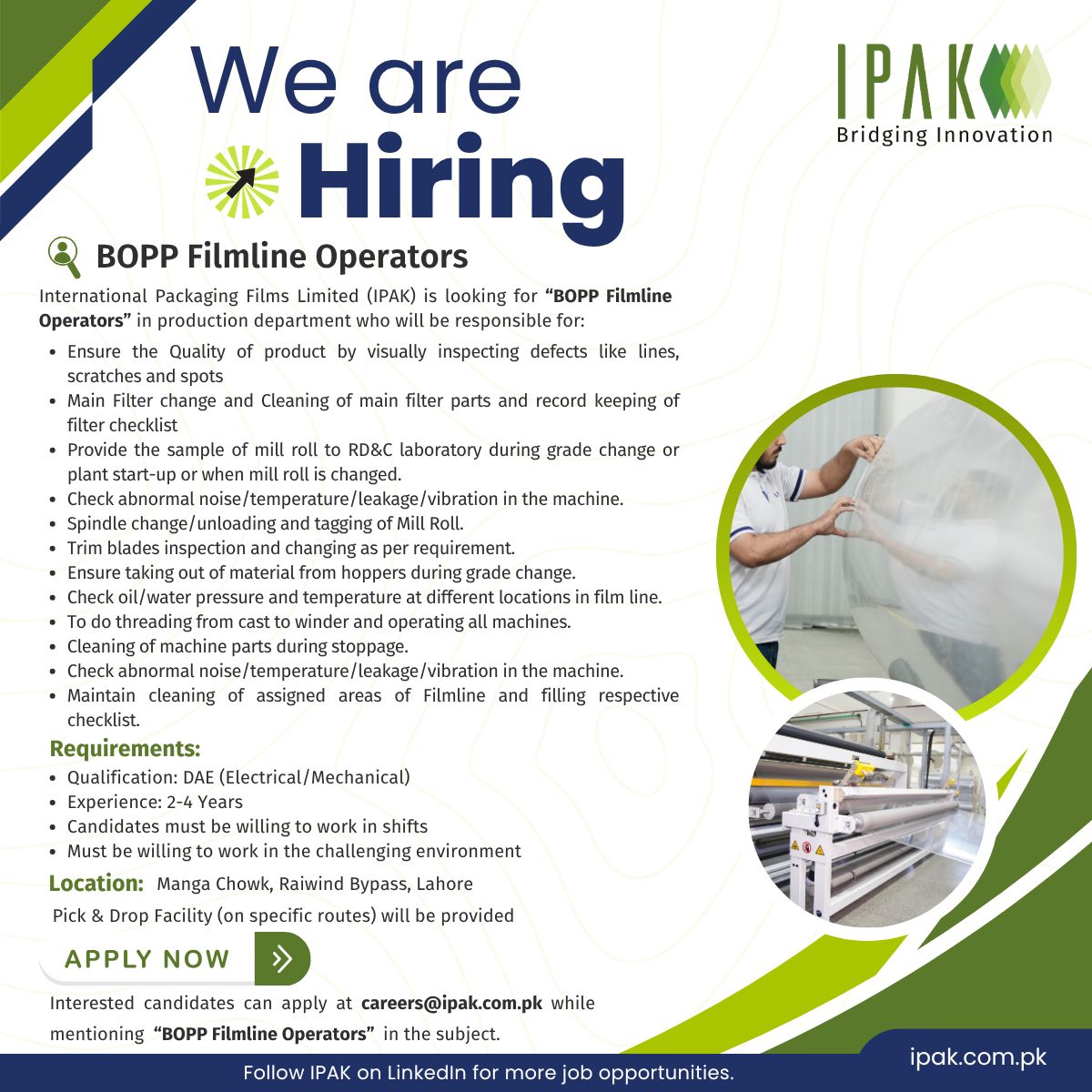 International Packaging Films Limited (IPAK) Jobs BOPP Filmline Operators 1