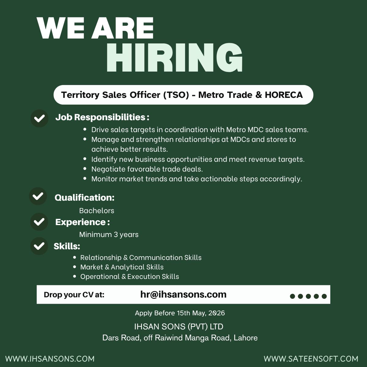 Ihsan Sons Pvt Ltd Jobs Territory Sales Officer (TSO) 1