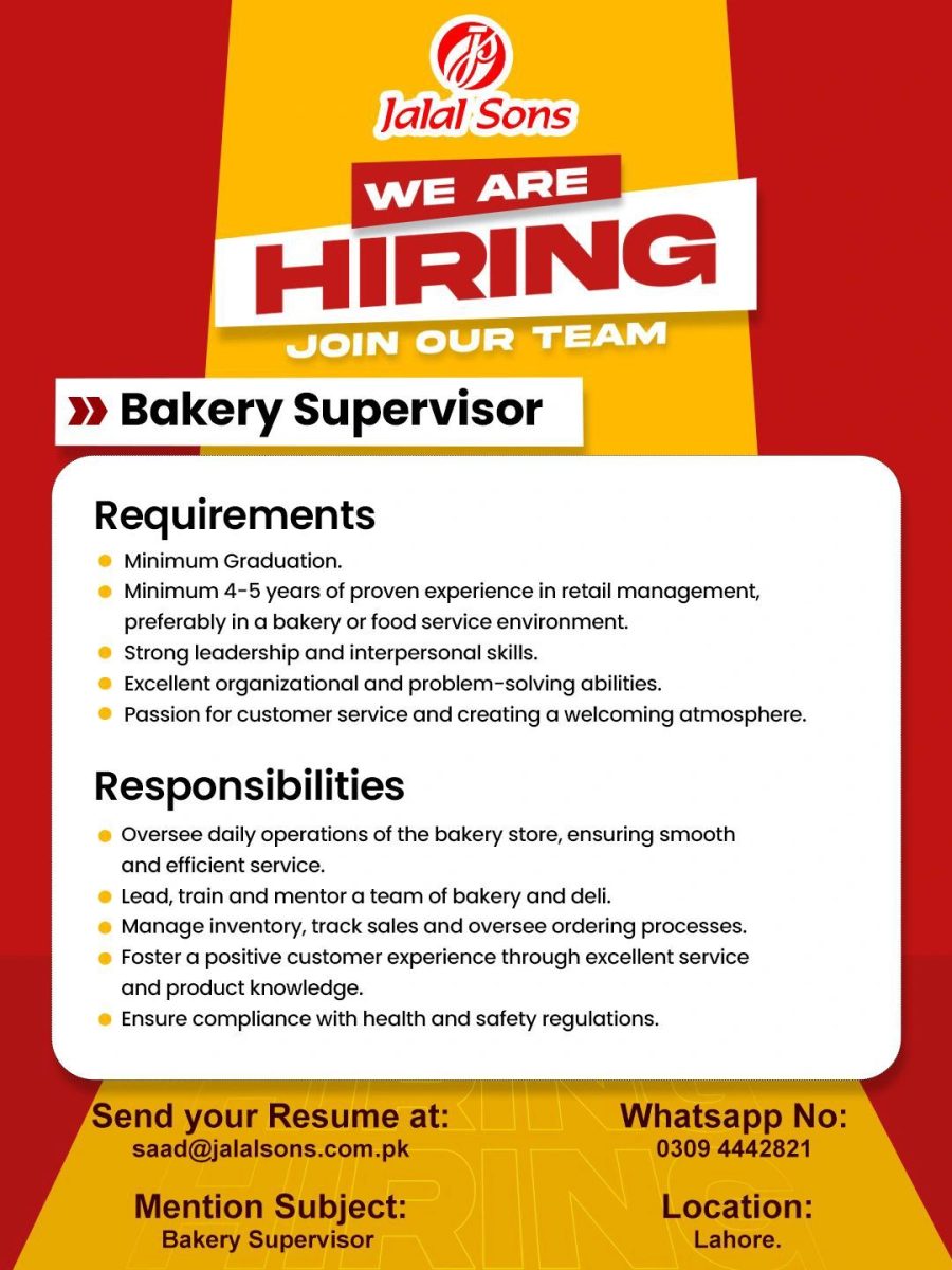 Jalal Sons Jobs Bakery Supervisor 1