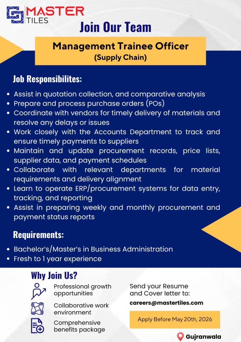 Master Tiles Jobs Management Trainee Officer (Supply Chain) 1