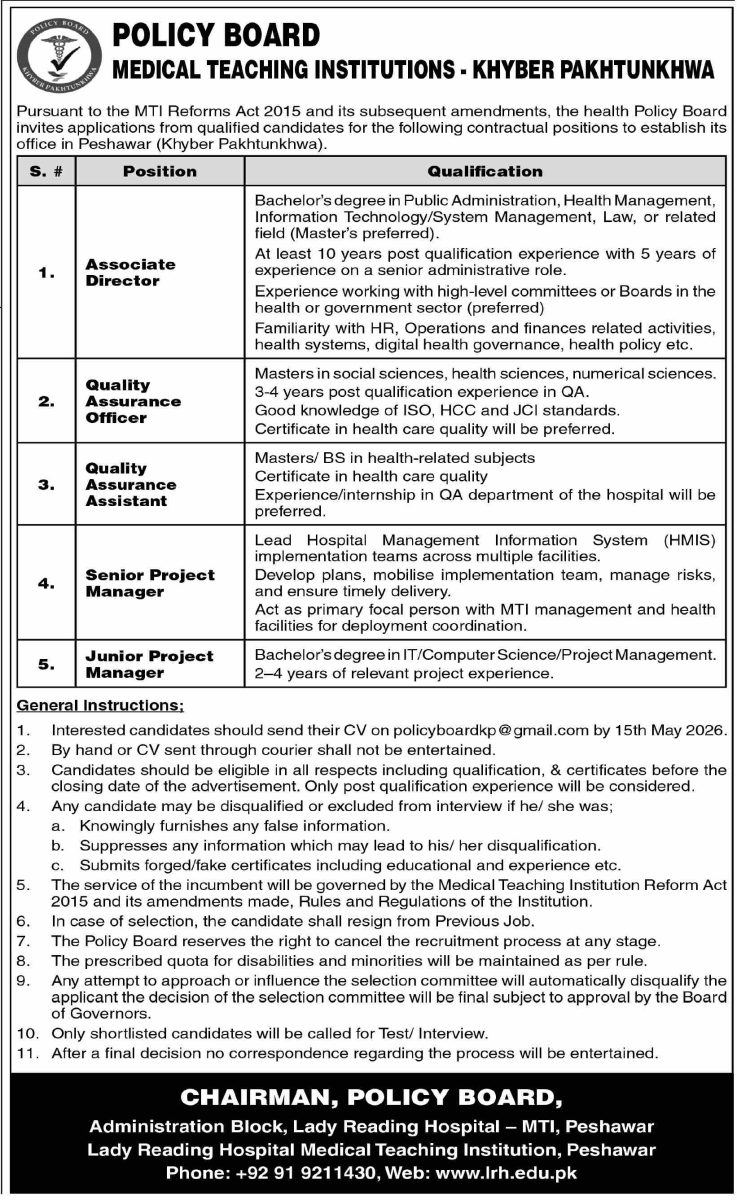 Medical Teaching Institutions MTI Peshawar Jobs 03 May 2026 Dawn 1