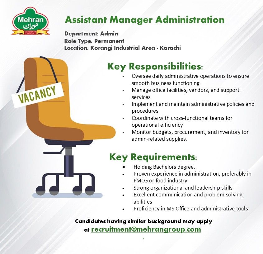 Mehran Group Jobs Assistant Manager Administration 1