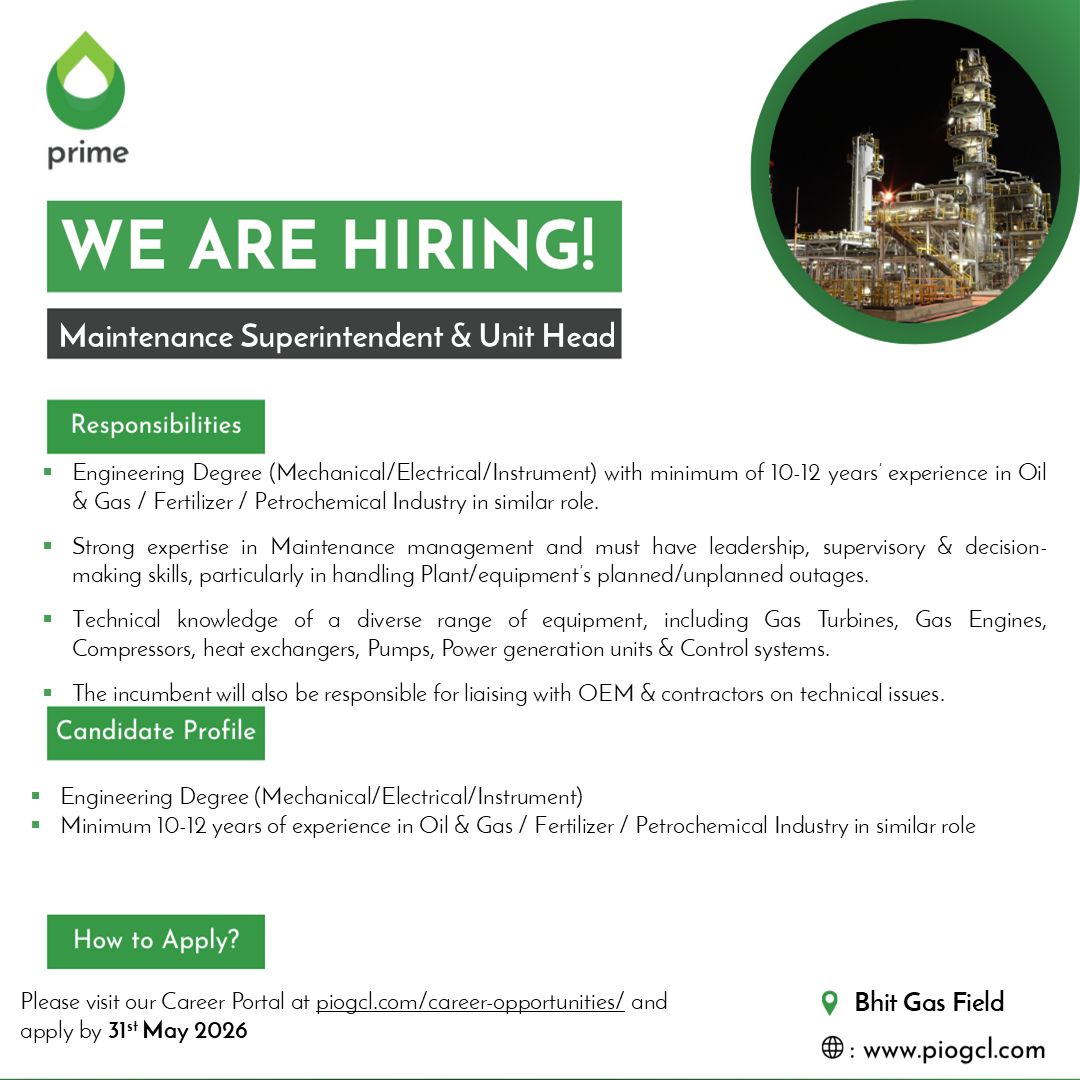 Prime Global Energies Limited Jobs Maintenance Superintendent & Unit Head 1