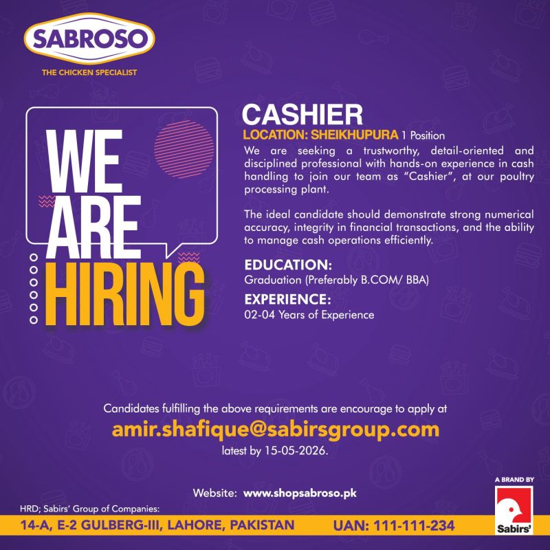 Sabroso Pakistan Jobs Cashier 1