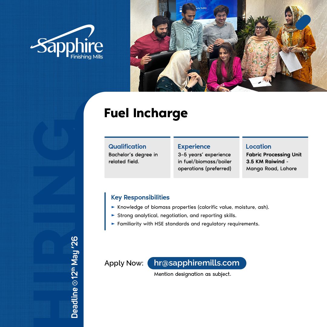 Sapphire Finishing Mills Jobs Fuel Incharge 1