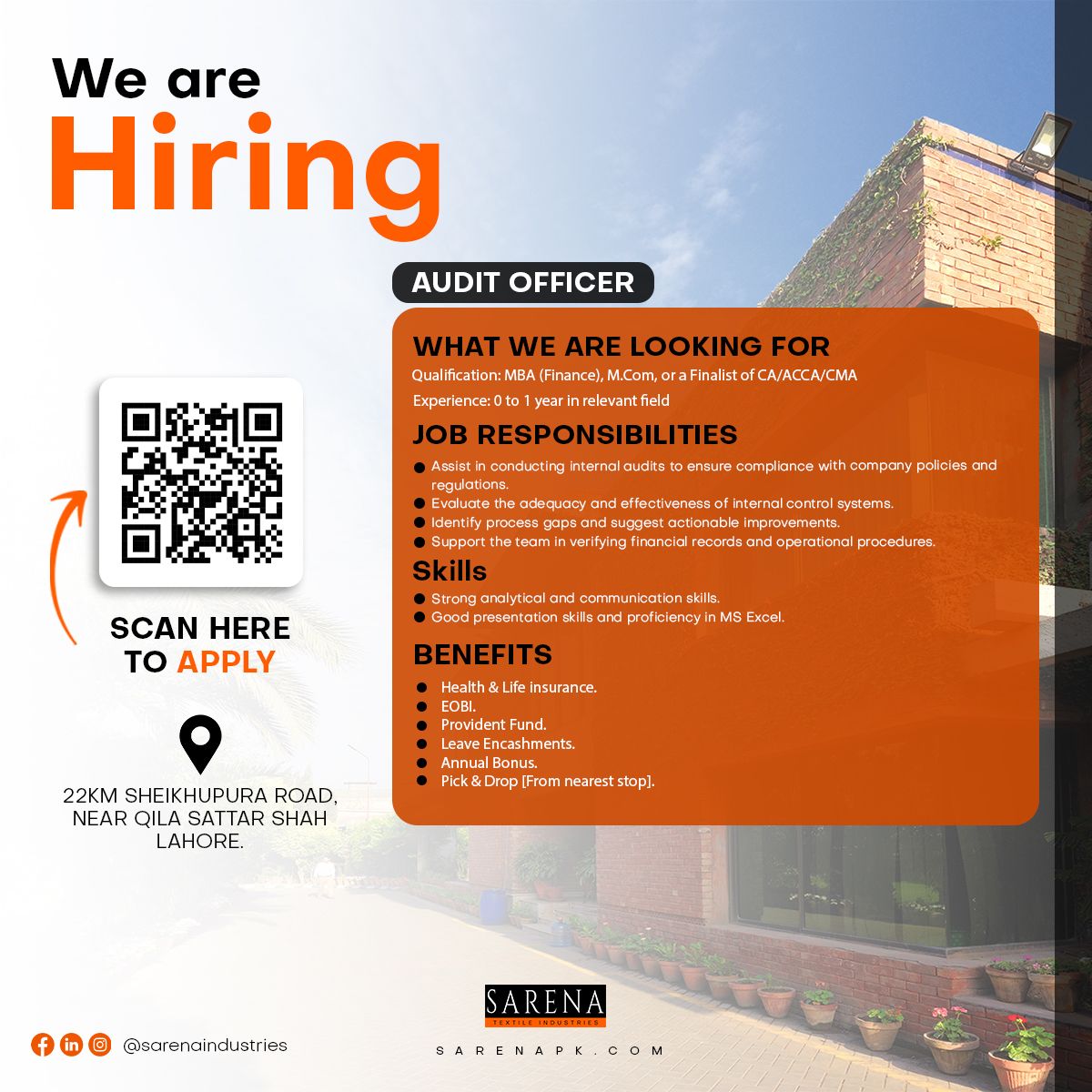 Sarena Textile Industries Jobs Audit Officer 1