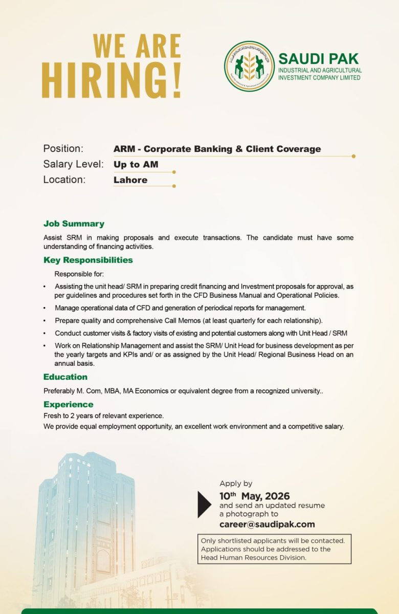 Saudi Pak Industrial & Agricultural Investment Company Limited Jobs May 2026 2