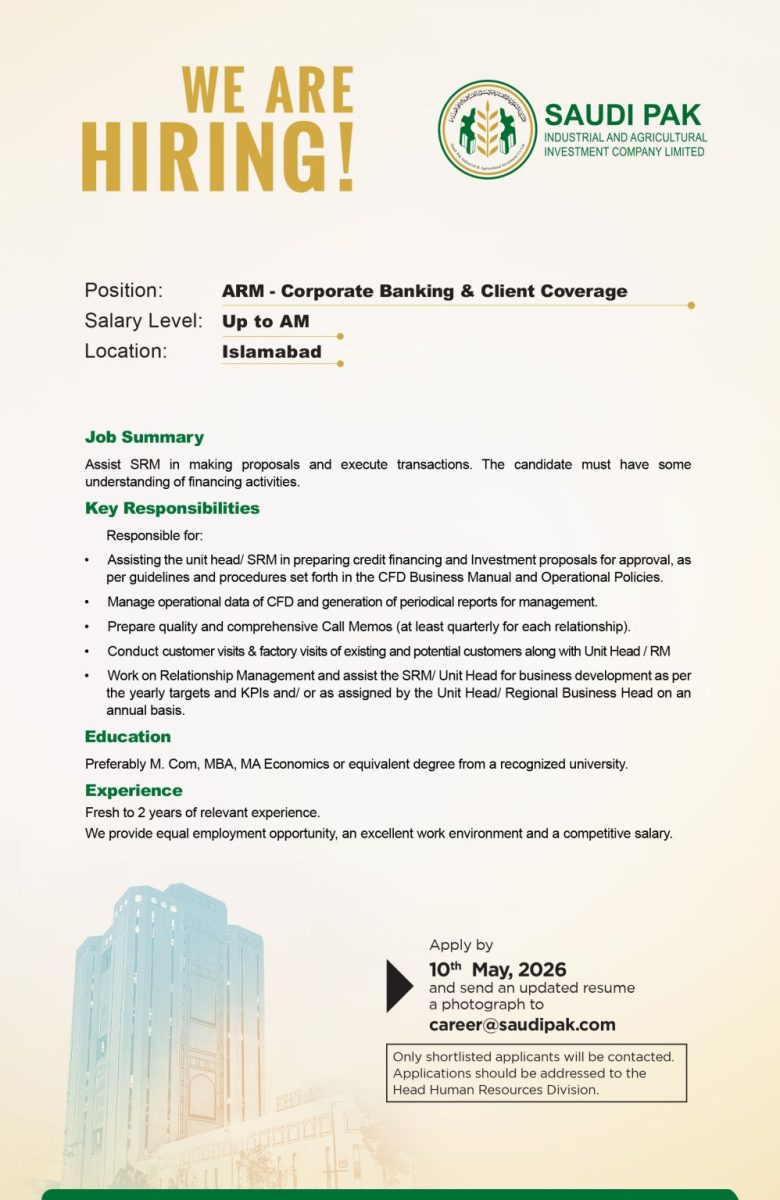 Saudi Pak Industrial & Agricultural Investment Company Limited Jobs May 2026 1