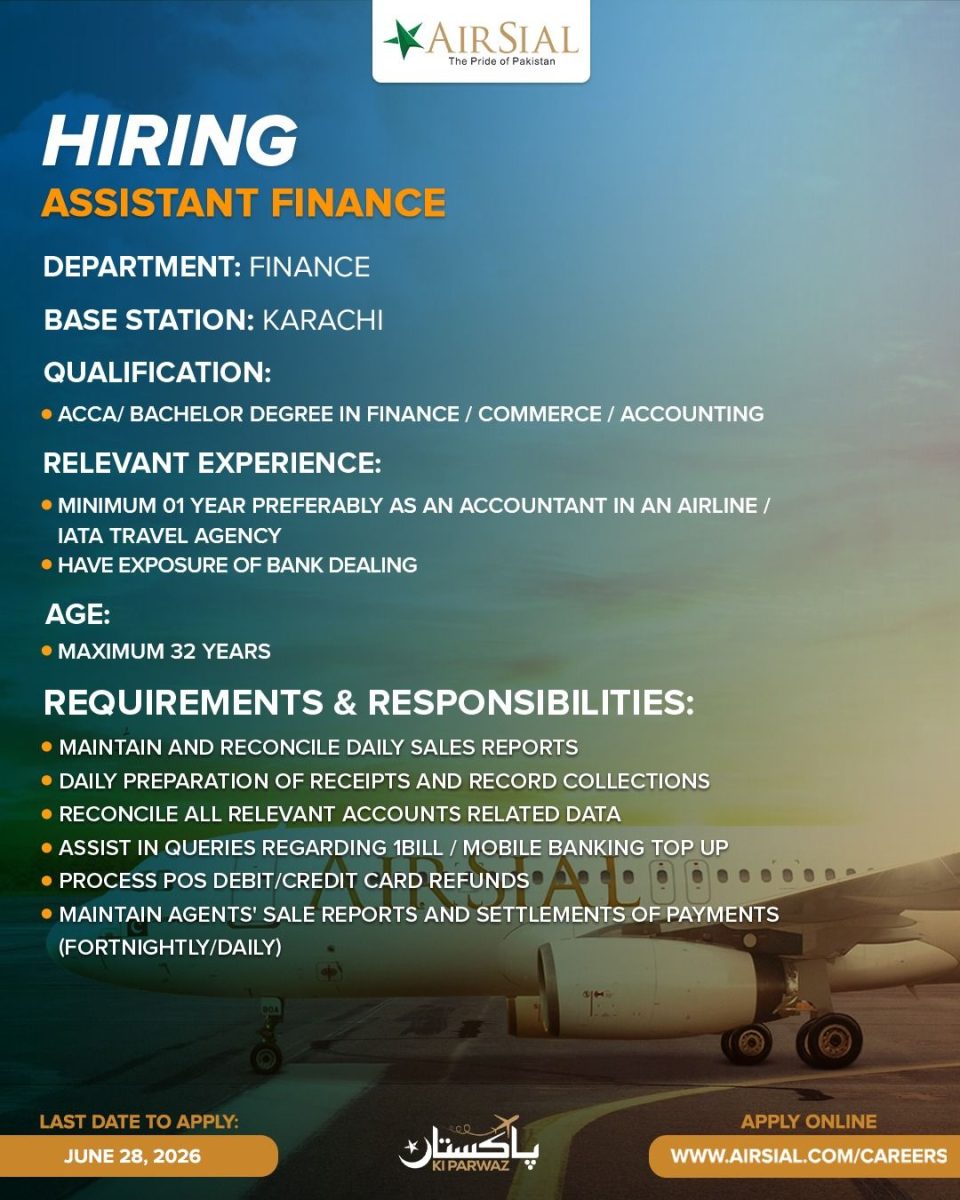AirSial Limited Jobs Assistant Finance 1