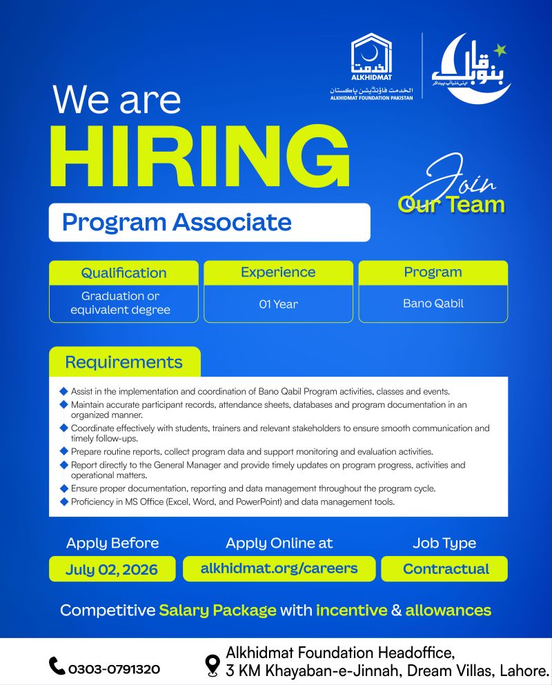 Alkhidmat Foundation Pakistan Jobs Program Associate 1