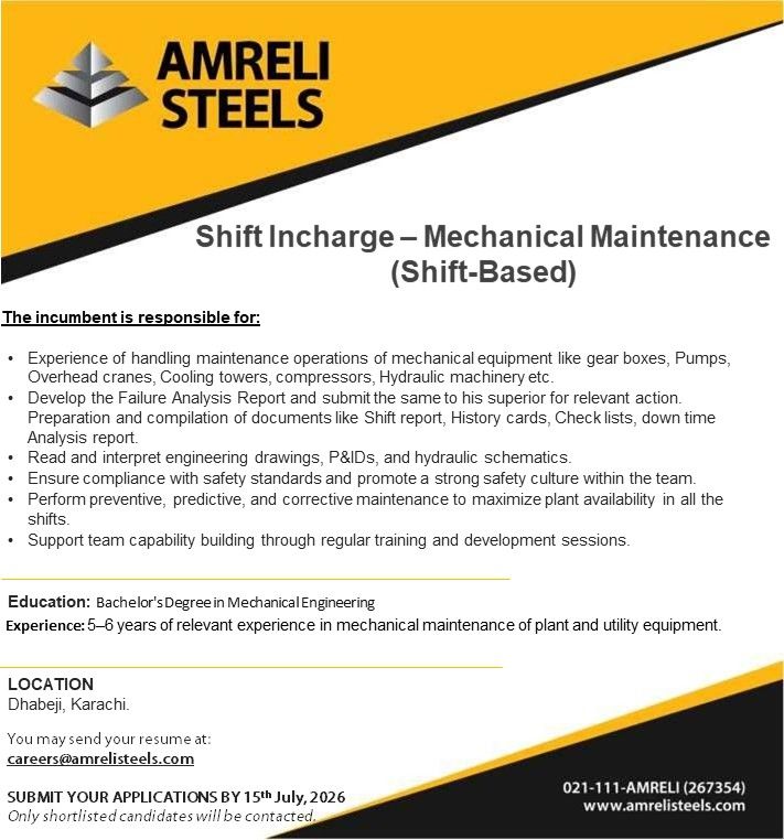 Amreli Steels Jobs Shift Incharge 1