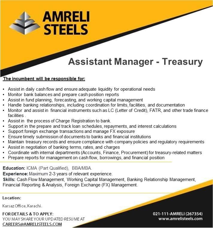 Amreli Steels Jobs Assistant Manager Treasury 1