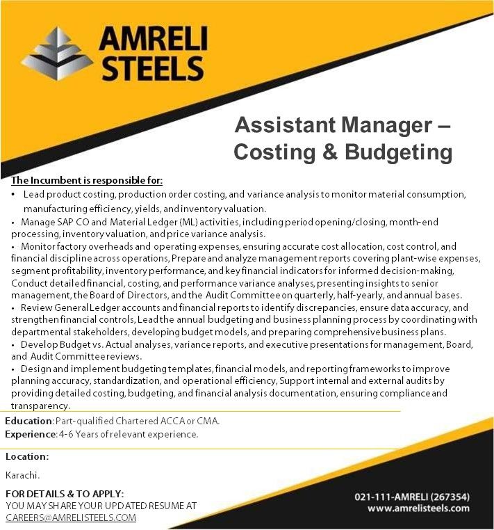 Amreli Steels Jobs Assistant Manager Costing & Budgeting 1