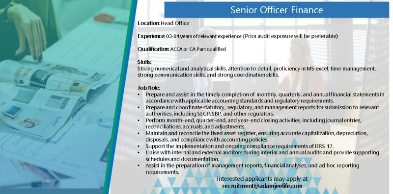 Adamjee Life Assurance Jobs Senior Officer Finance 1
